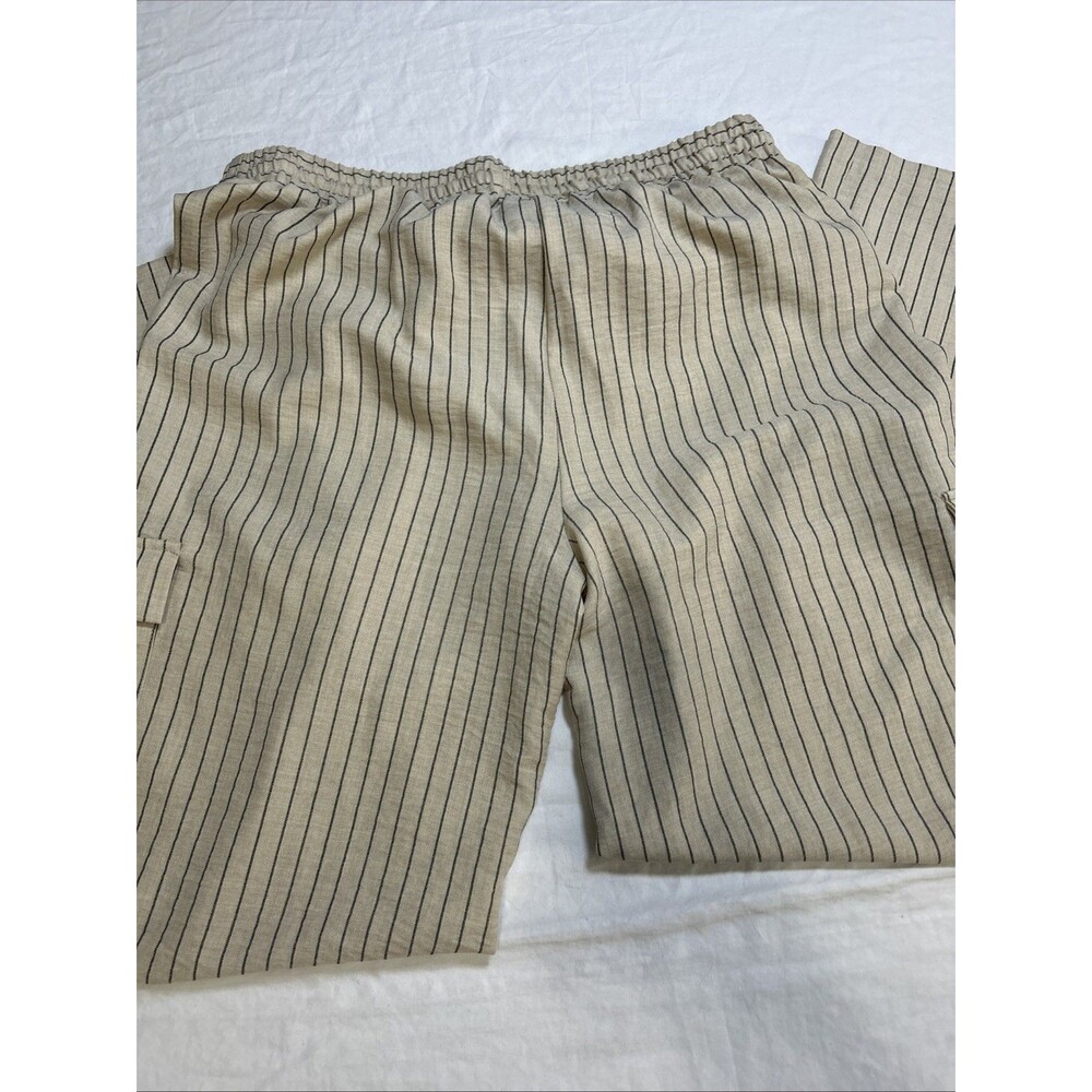 NYCC Beige Striped Wide Leg Cargo Lounge High Waist Boho Pants Women size L - Picture 7 of 7